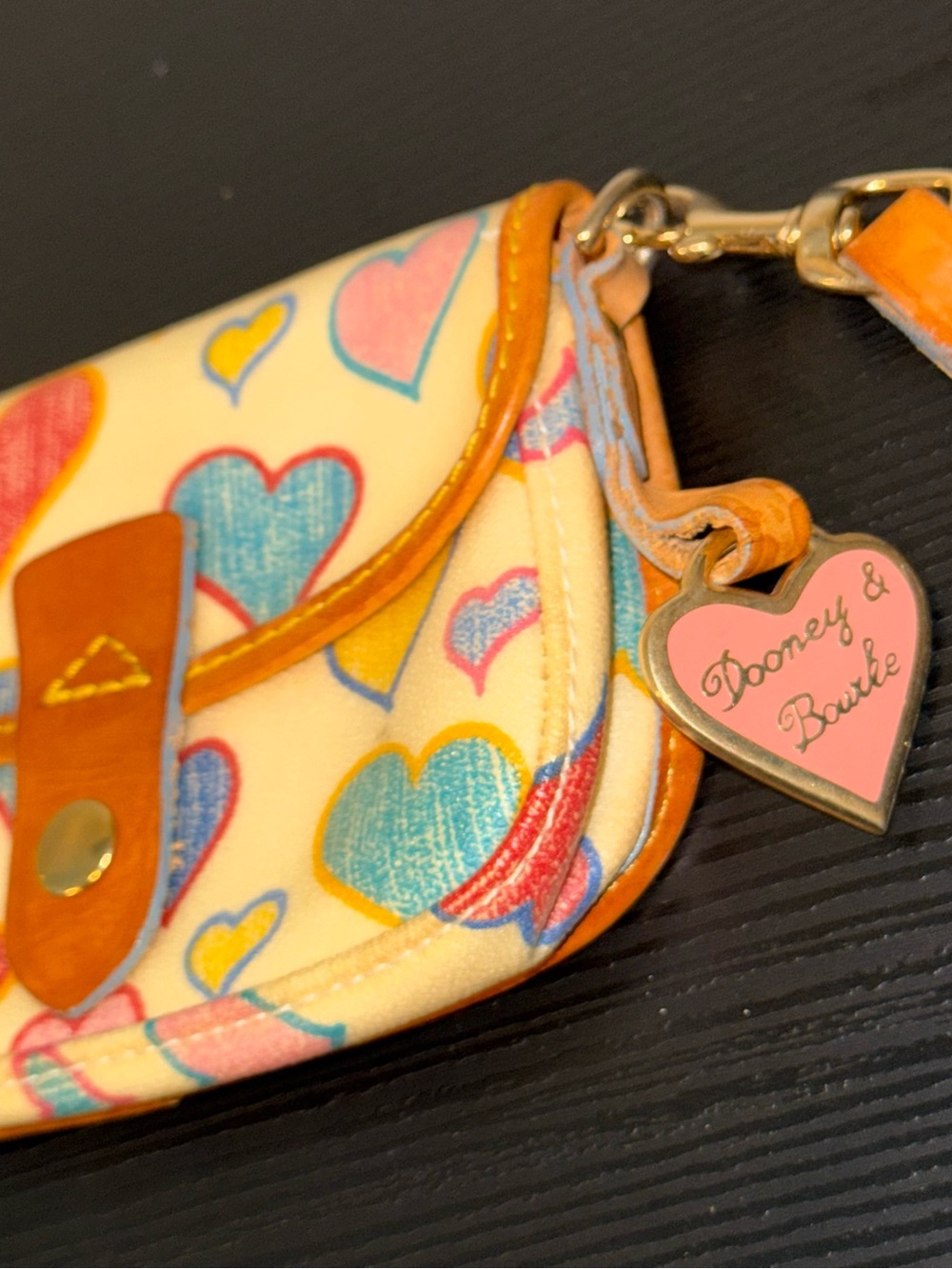 Dooney & Bourke Cream Heart Print Wristlet with Multicolor Hearts - Picture 2 of 11